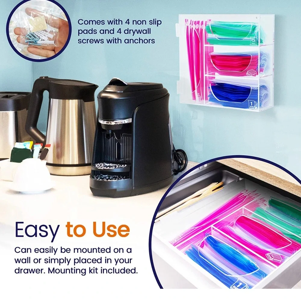 Clear Ziplock Bag Organizer, mountable plastic bag organizer, - Picture 4 of 6